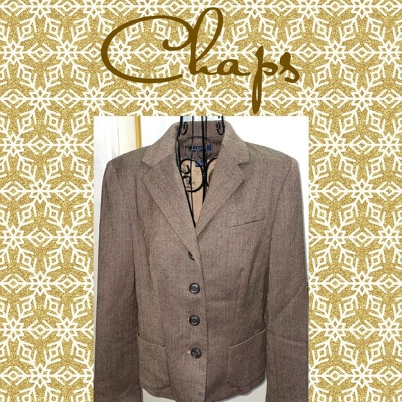 CHAPS BROWN WOOL HERRINGBONE BLAZER~BUTTON DOWN~SIZE 10 - Picture 5 of 5